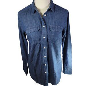 Ann Taylor Loft Women Cotton Denim Button-Up Long-Sleeve Shirt Size XS